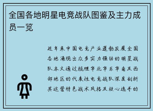 全国各地明星电竞战队图鉴及主力成员一览
